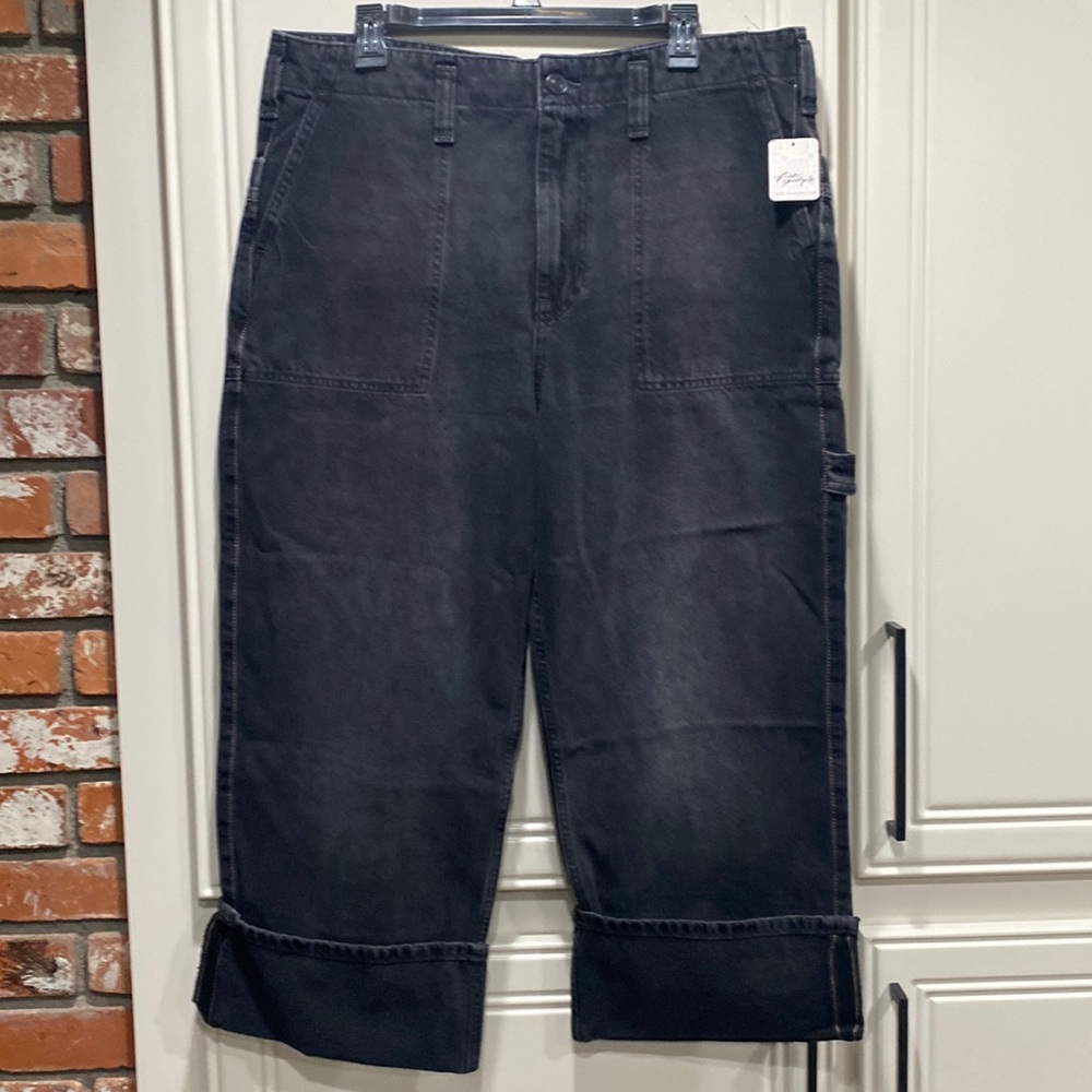 NWT Free People Major Leagues Mid-Rise Jeans Barrel Leg Baggy Black 32